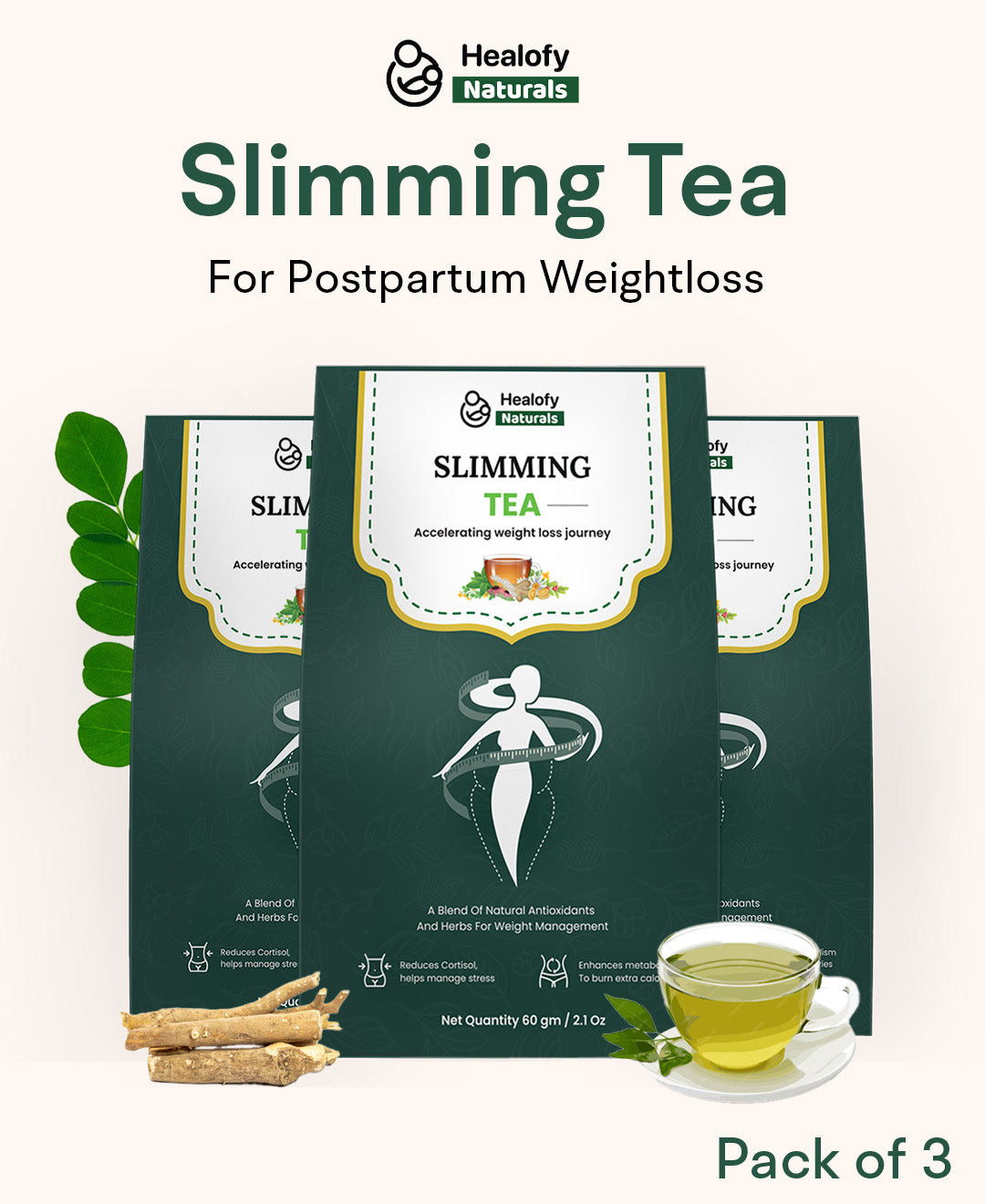 Healofy Naturals Slimming Tea - Pack of 2 for 2 Months Usage