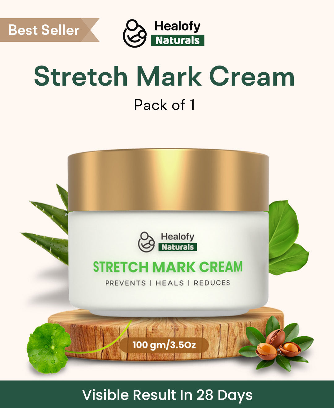Healofy Naturals Stretchmarks Cream | Fades Stretchmarks in 28 Days with Natural Ingredients
