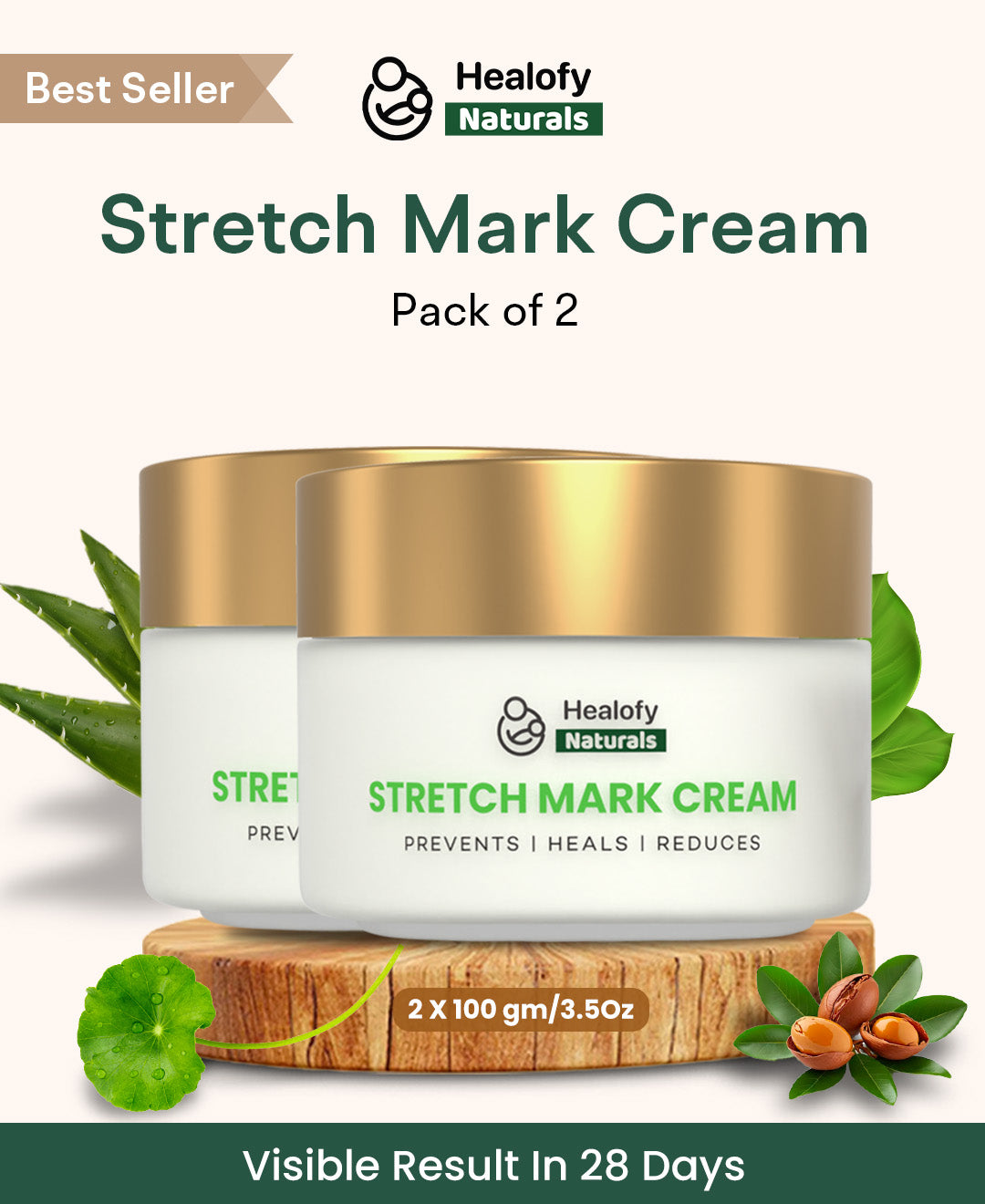 Healofy Naturals Stretchmarks Cream | Fades Stretchmarks in 28 Days with Natural Ingredients