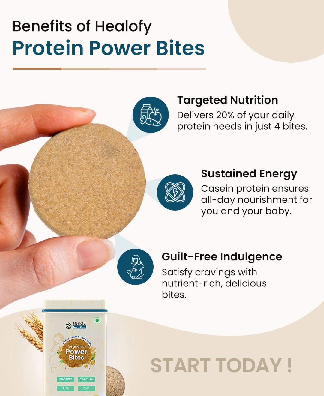 Healofy Nutriplus Pregnancy Protein Bites | 100% Casein Protein | DHA, Iron, Folic Acid, Calcium & Vitamin D | Pack of 2