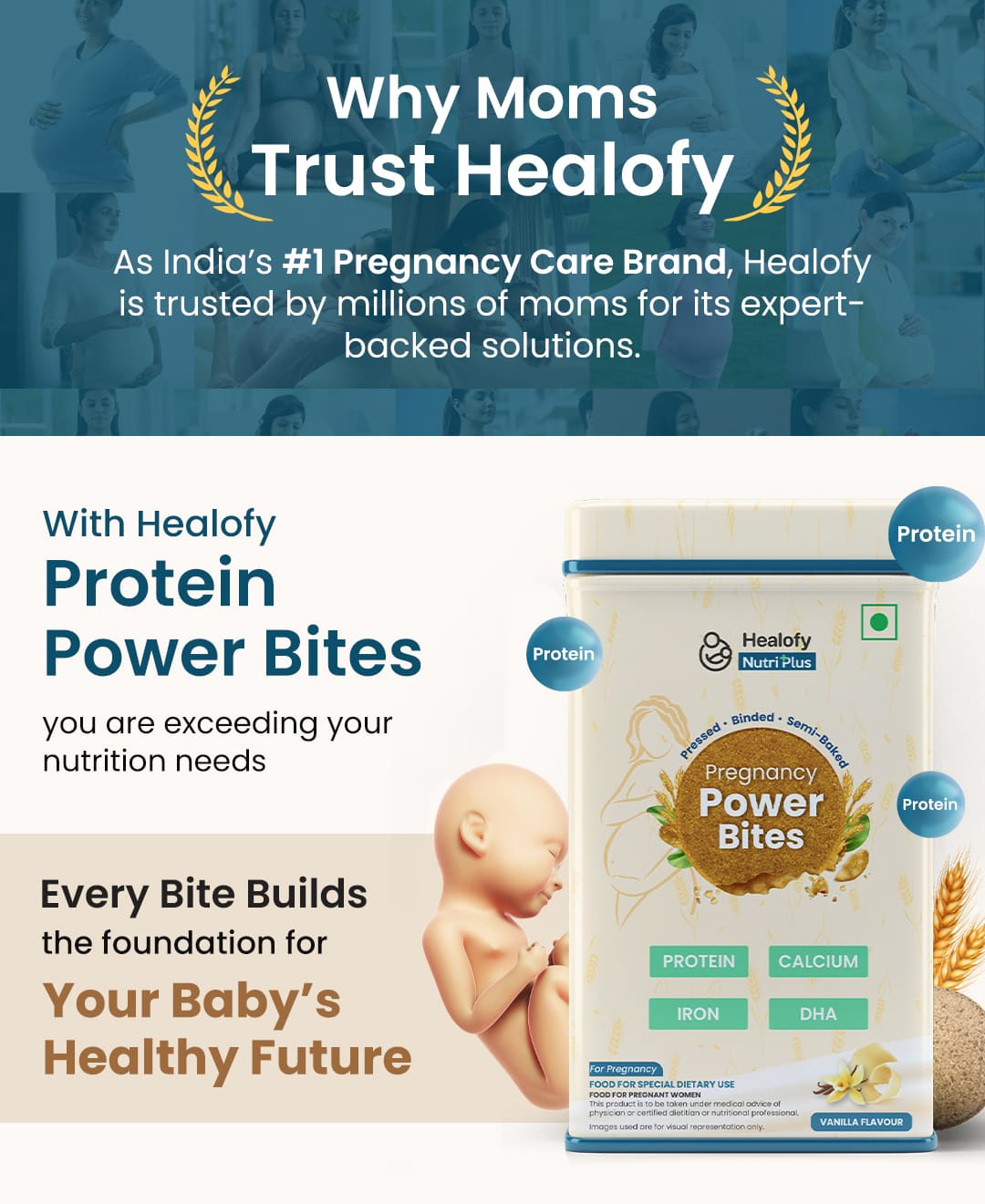 Healofy Nutriplus Pregnancy Protein Bites | 100% Casein Protein | DHA, Iron, Folic Acid, Calcium & Vitamin D | Pack of 2