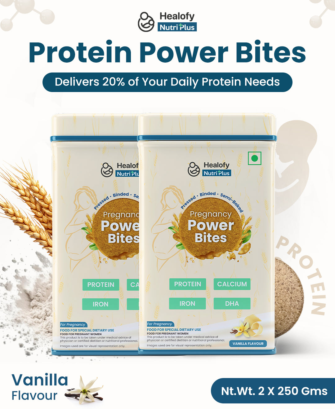 Healofy Nutriplus Pregnancy Protein Bites | 100% Casein Protein | DHA, Iron, Folic Acid, Calcium & Vitamin D | Pack of 2