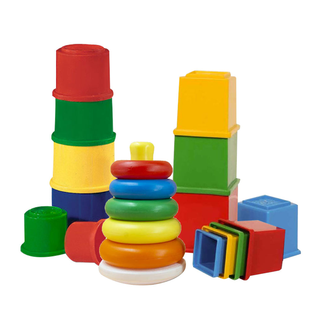 stacking rings, cubes and cups toys for baby brain development